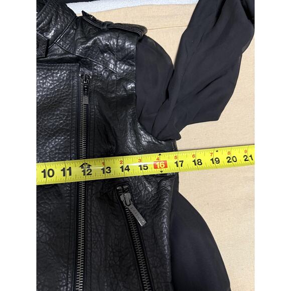Ashley B Jacket Womens XS Black Mixed Media Leather Moto Asym Zip Sheer Sleeves - Picture 14 of 15